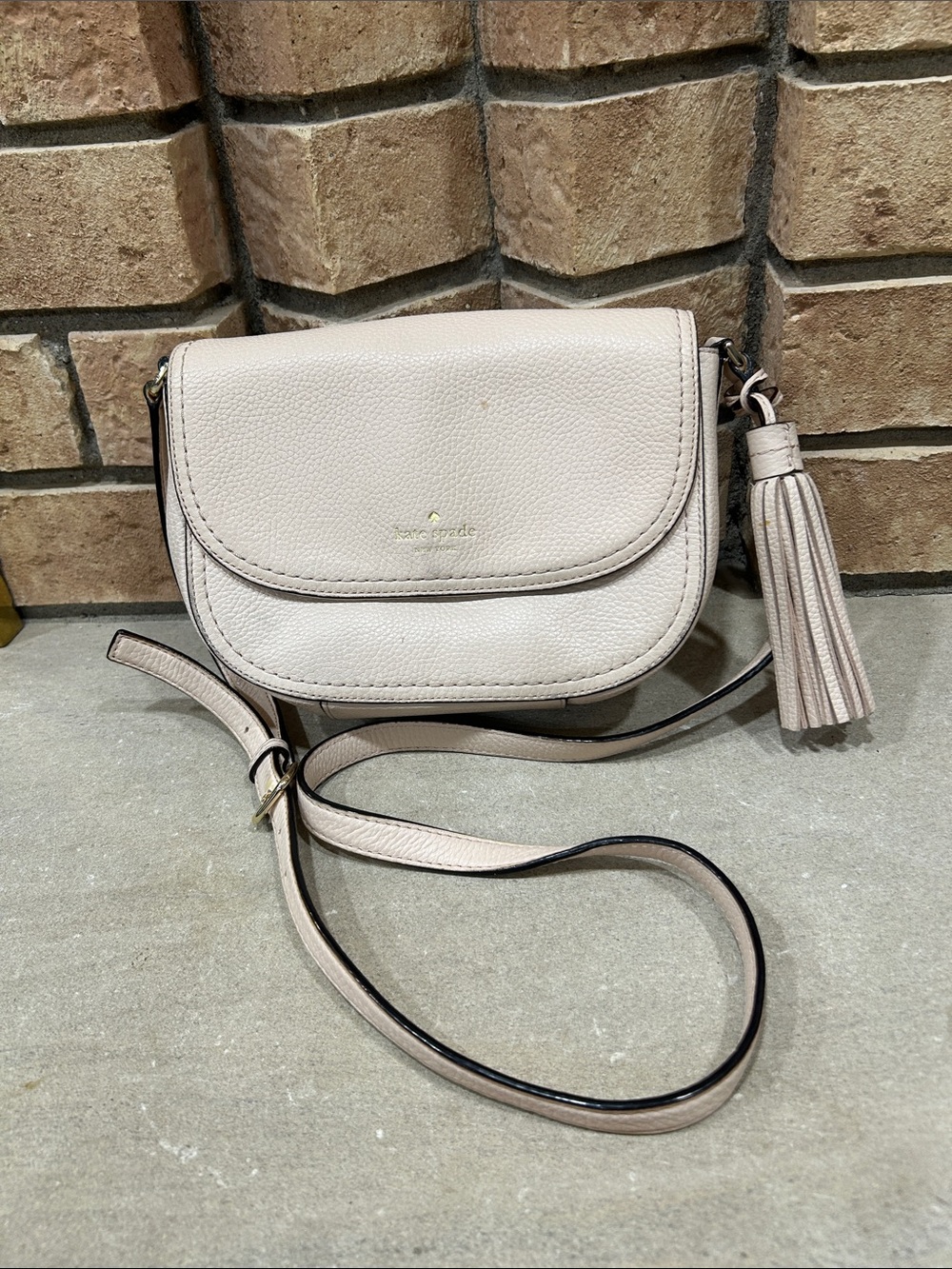 kate spade Cream Pebbled Leather Crossbody with Tassel